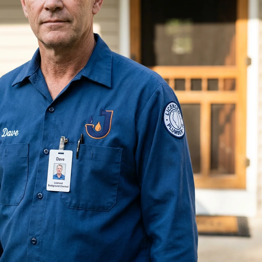 Licensed plumber showing ID badge in Hallsville, MO