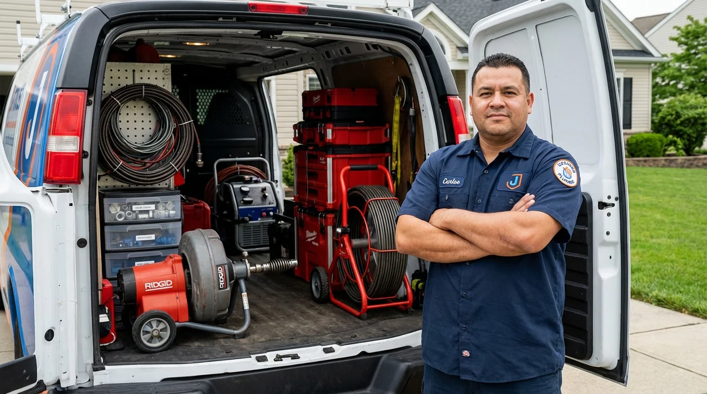 Professional drain cleaning equipment and Johns Plumbing LLC plumber in Hallsville