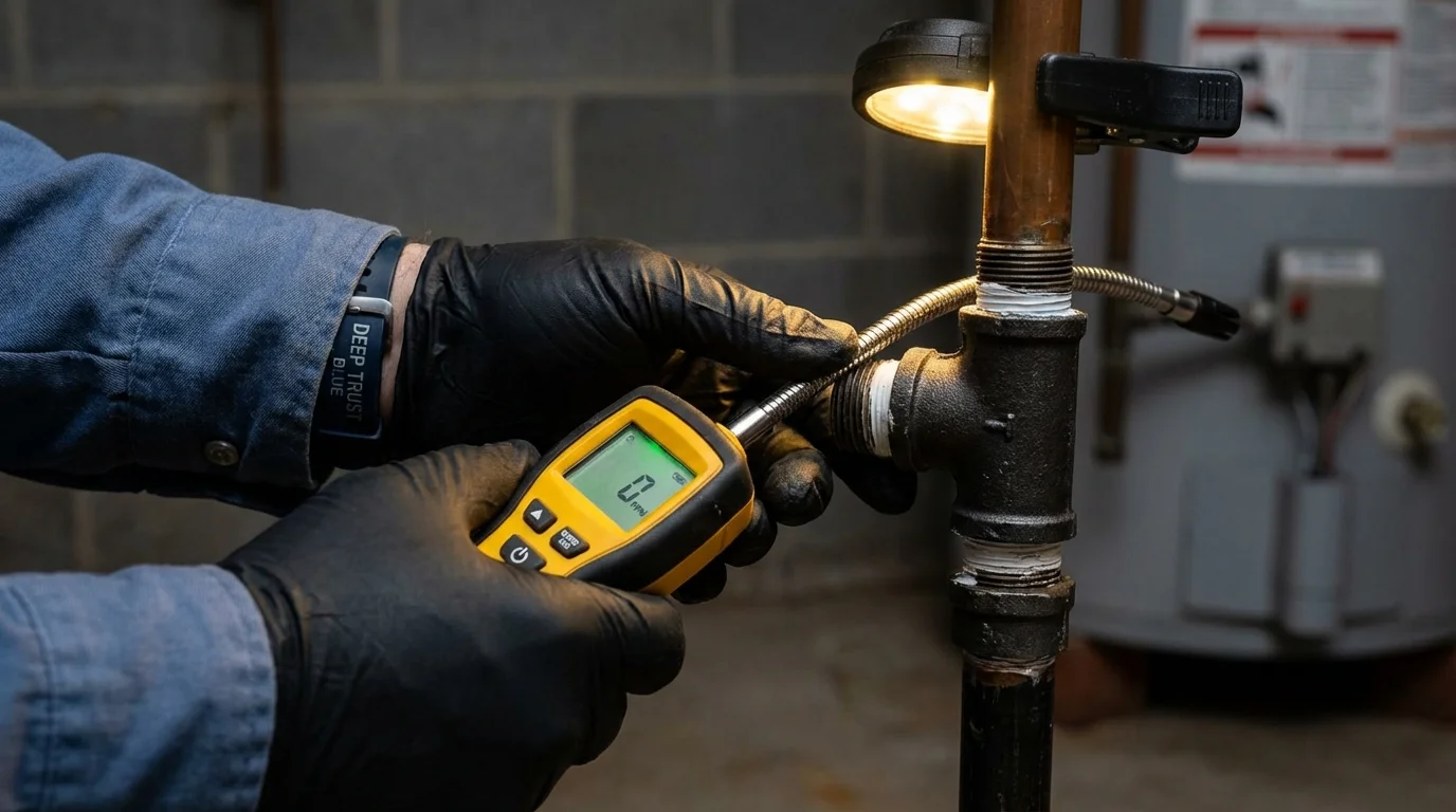 Gas leak detection with electronic sniffer by Johns Plumbing LLC in Hallsville