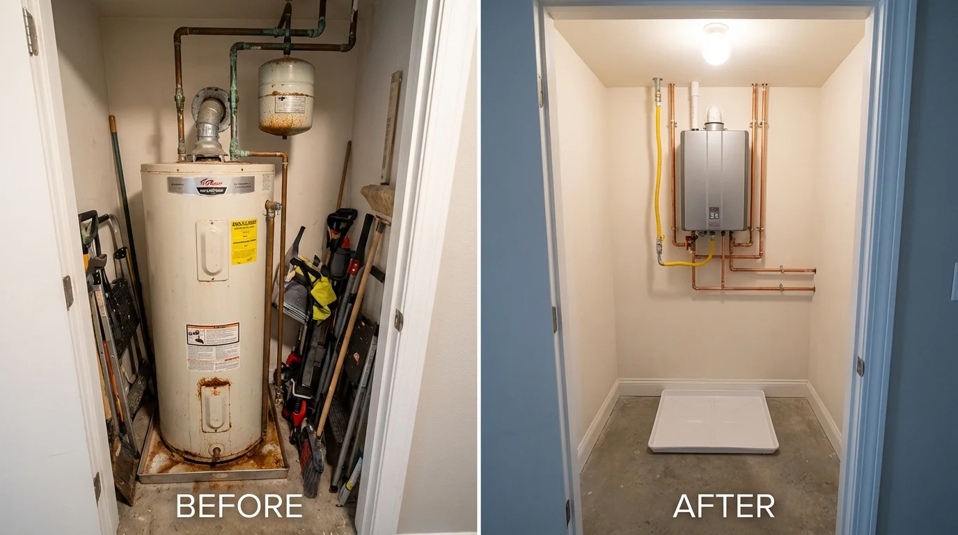 Tank water heater versus wall-mounted tankless unit comparison for Hallsville, MO homeowners
